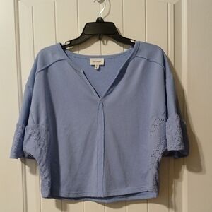 Sky Blue Women's Blouse with Lace Sleeves